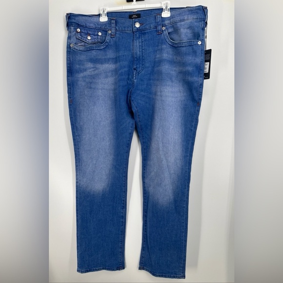 True Religion Jeans Mens 44x34 Blue Ricky Flap Relaxed Straight Denim New - Picture 1 of 8